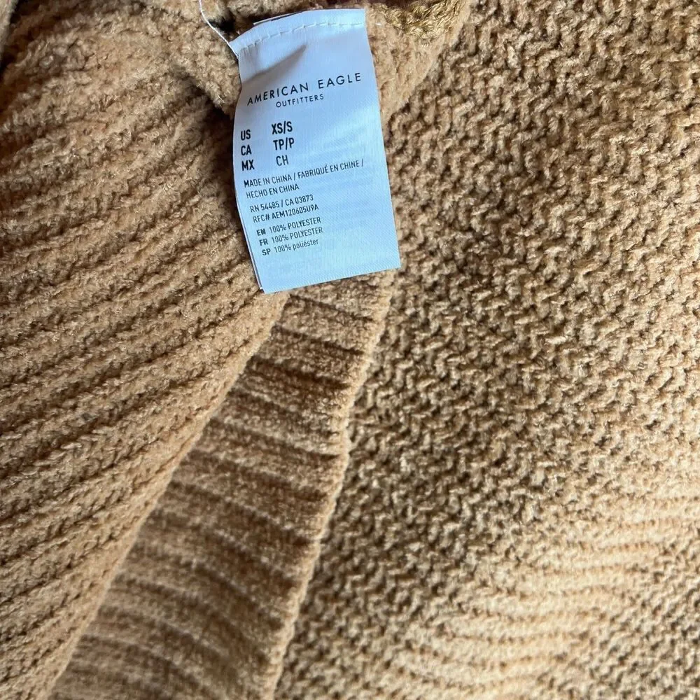 American Eagle Outfitters Sweater Womens XS Tan High Low Knit Lightweight Slits